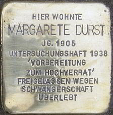 Stolperstein für Margarete Durst  verlegt am 12.07.2011